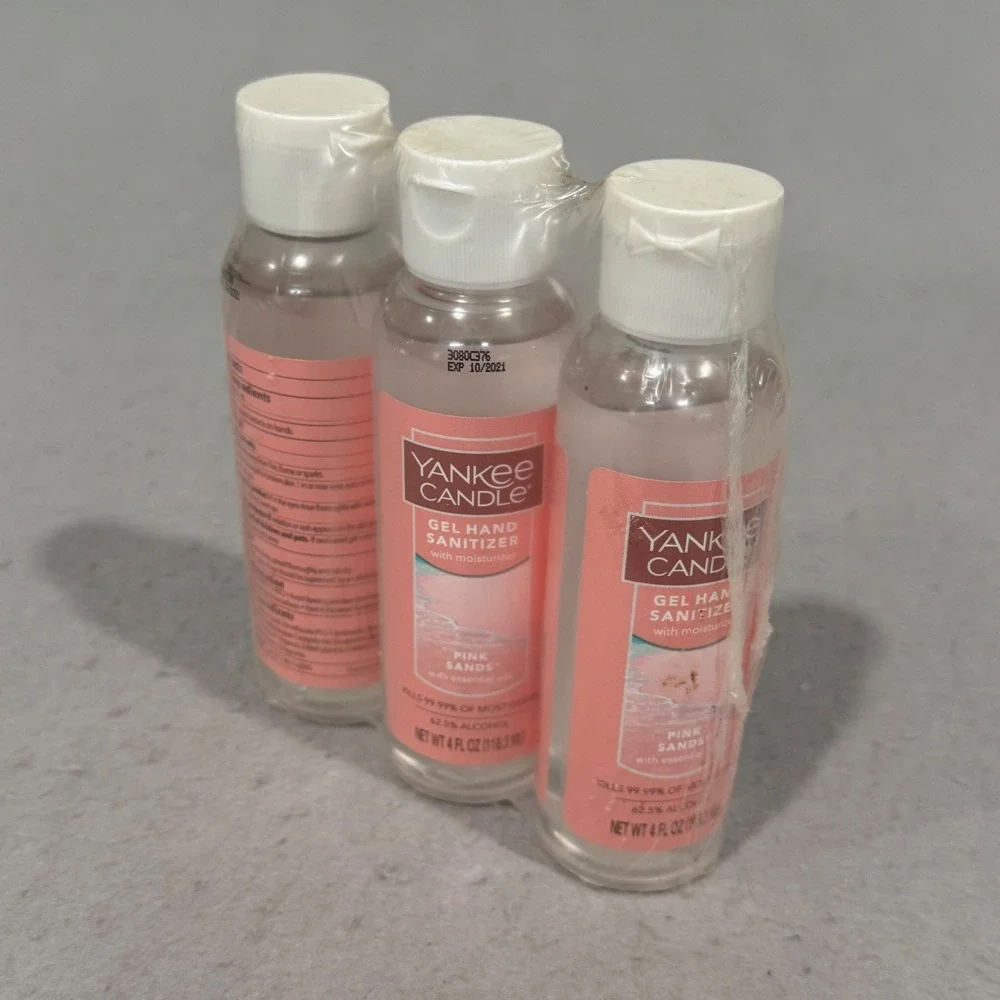 Yankee Candle Gel Hand Sanitizer 3-Pack Pink Sands 4oz Bottles Essential Oils